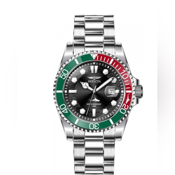 Invicta Silver Watch with Green and Red Accents Mens Watch